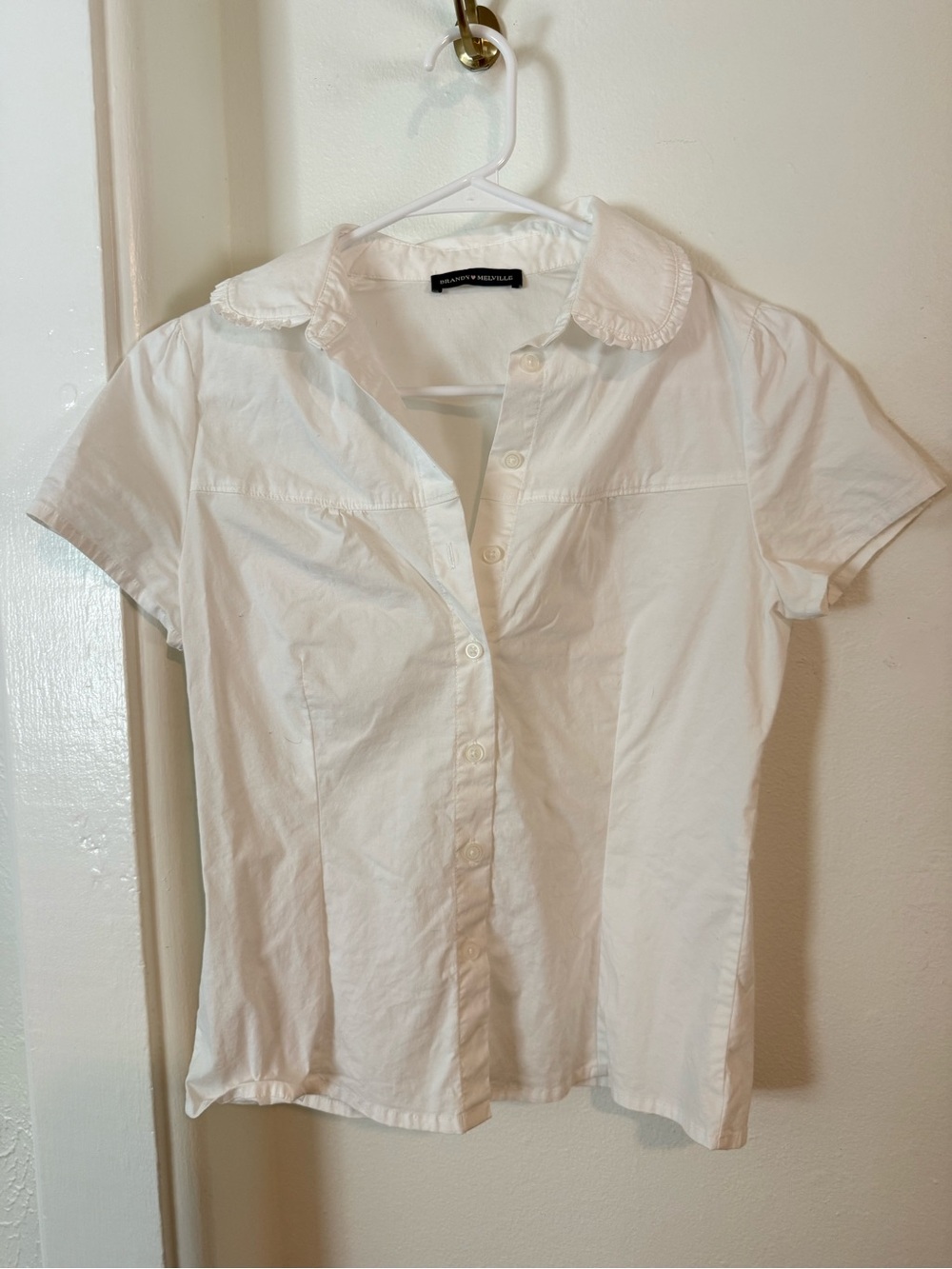 Brandy Melville Essentials White Short-Sleeve Button-Up Shirt